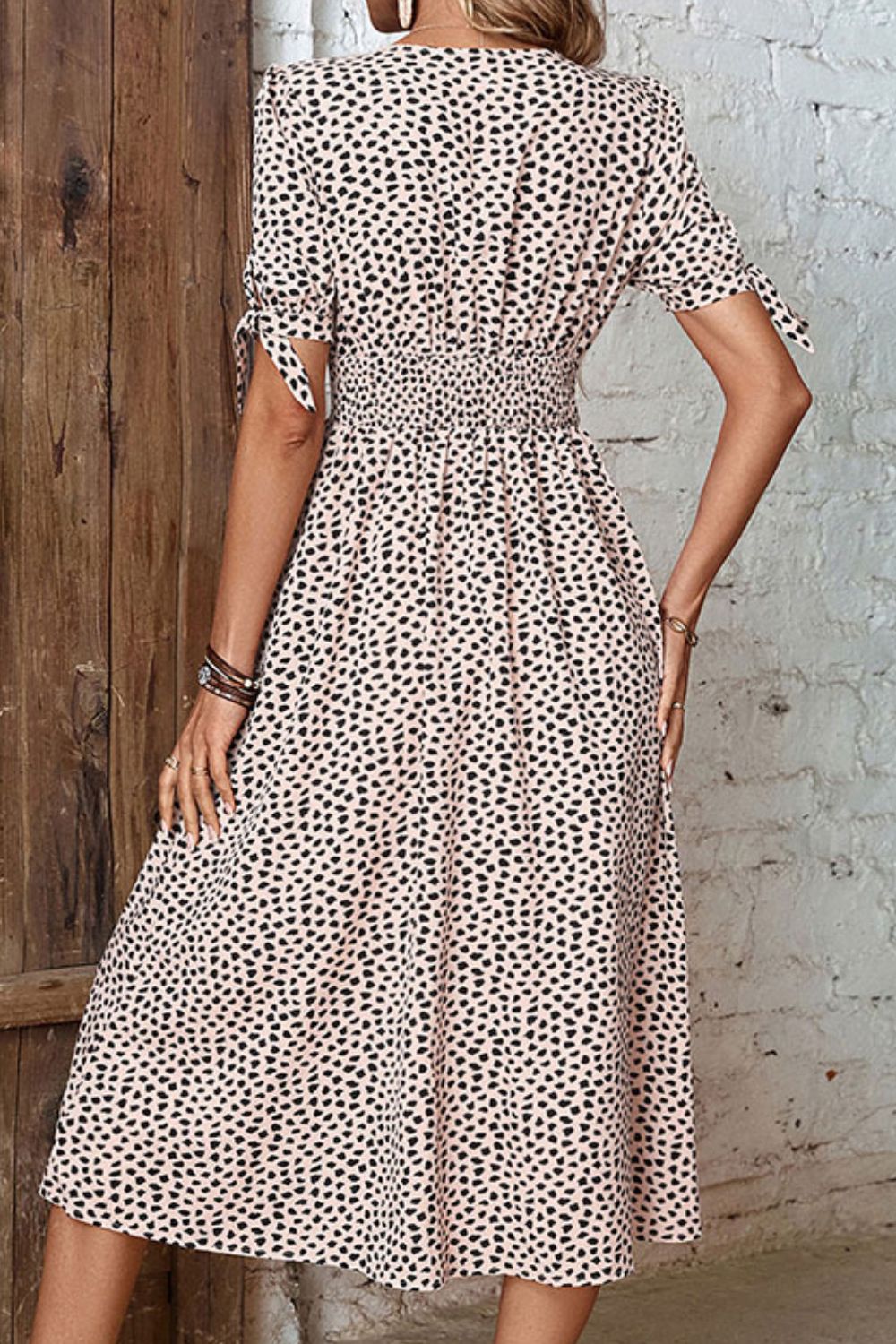 Perfee Animal Print Button Front V-Neck Tied Dress