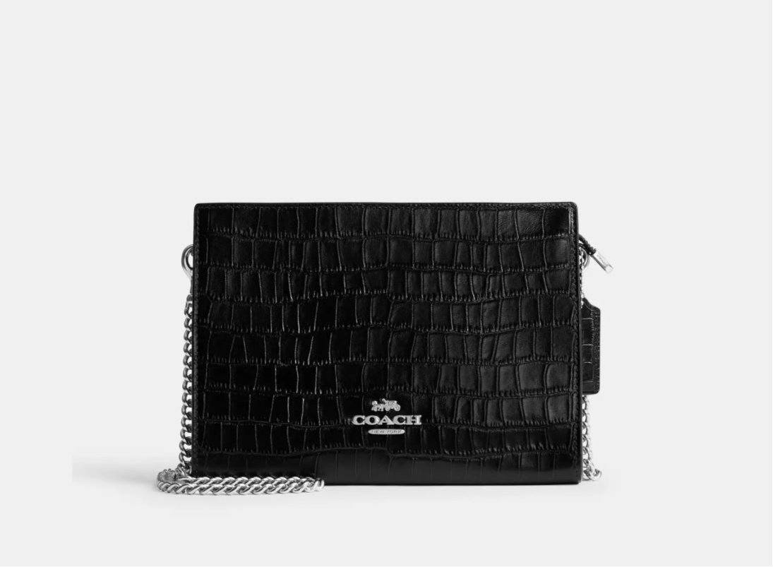 Coach Slim Crossbody In Croc-Embossed Leather- Black