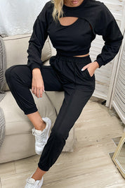 Perfee Cut Out Crop Top and Joggers Set