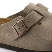 Birkenstock Boston Suede Leather Soft Footbed Clog in Taupe