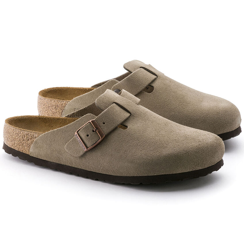 Birkenstock Boston Suede Leather Soft Footbed Clog in Taupe