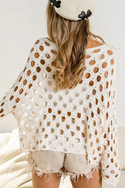 Cutout Round Neck Dropped Shoulder Knit Cover Up