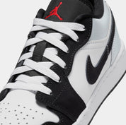 Air Jordan 1 Low SE Panda Toe Grade School Basketball Shoes (White/Fire Red/Black/Matte Silver)