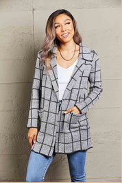 Printed Open Front Lapel Collar Cardigan with Pockets