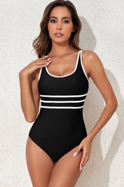 Contrast Trim Scoop Neck One-Piece Swimwear