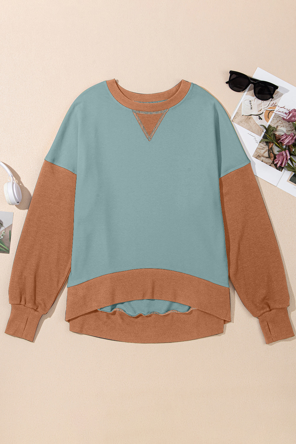 Contrast Round Neck Long Sleeve Sweatshirt