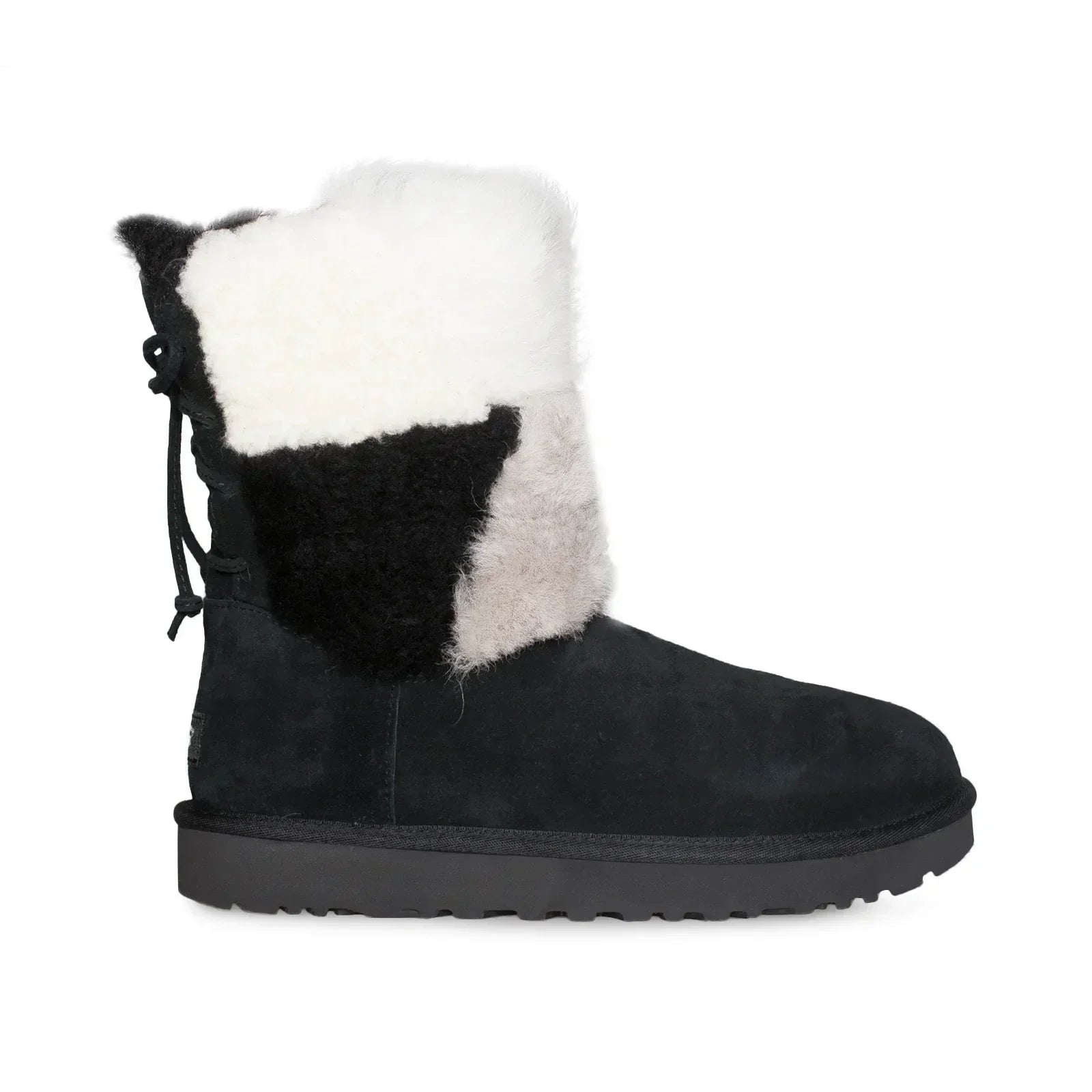 UGG Classic Short Patchwork Fluff Black Boots - Women's