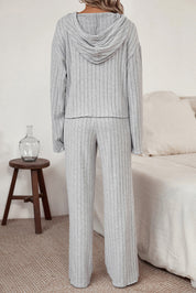 Ribbed Drawstring Hoodie and Pants Lounge Set