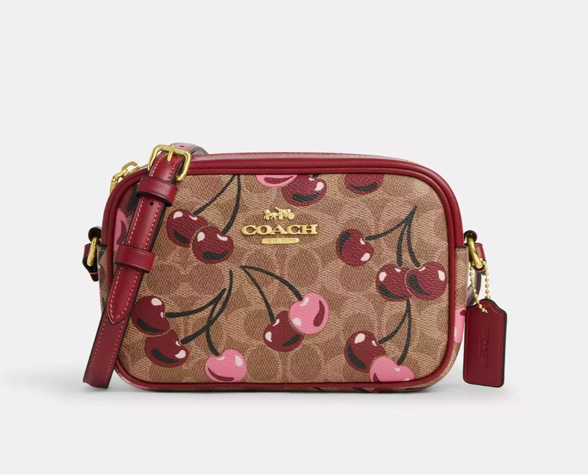 NWT Coach Mini Jamie Camera Bag In Signature Canvas With Cherry Print