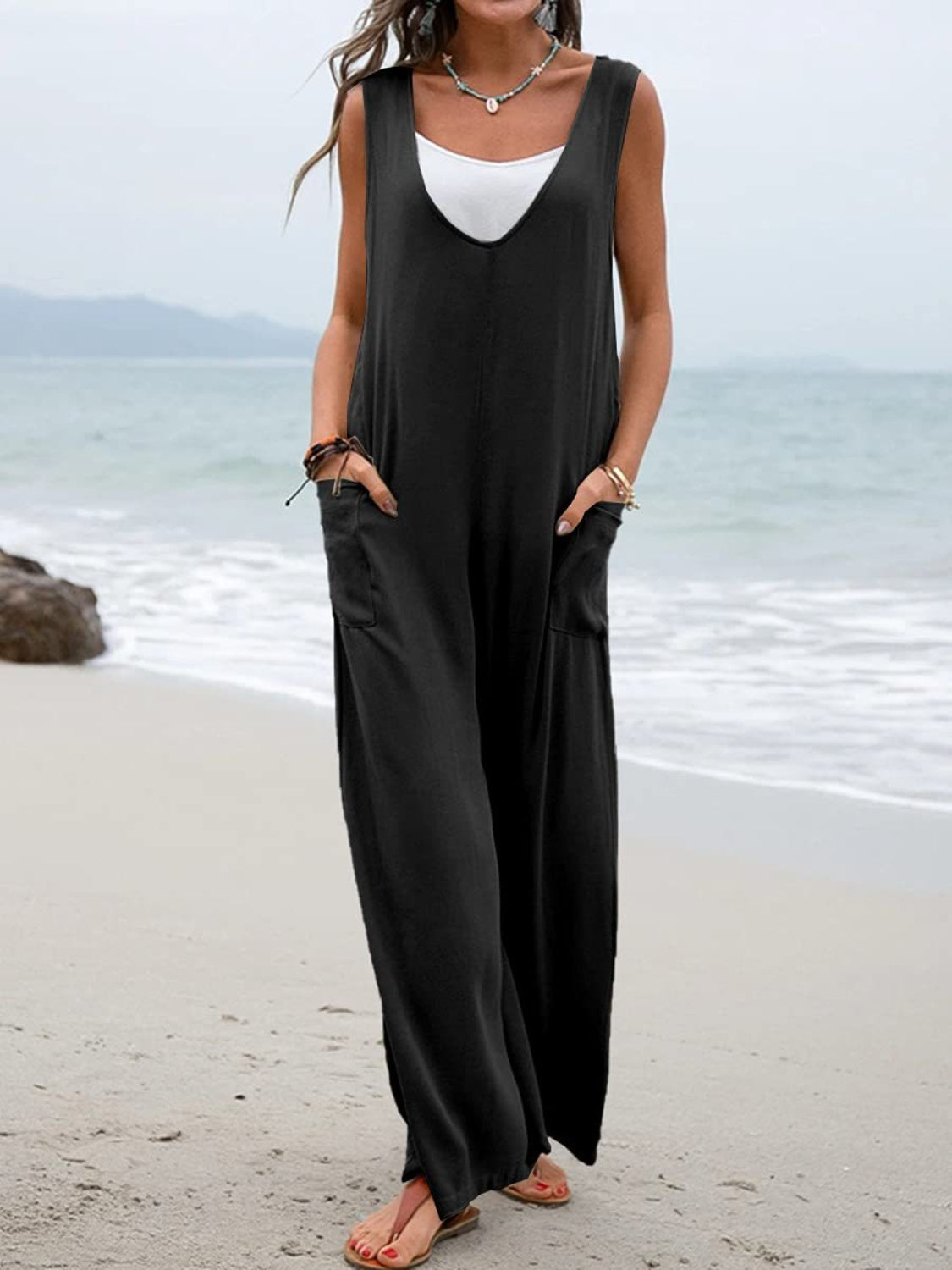 Full Size Wide Strap Jumpsuit with Pockets