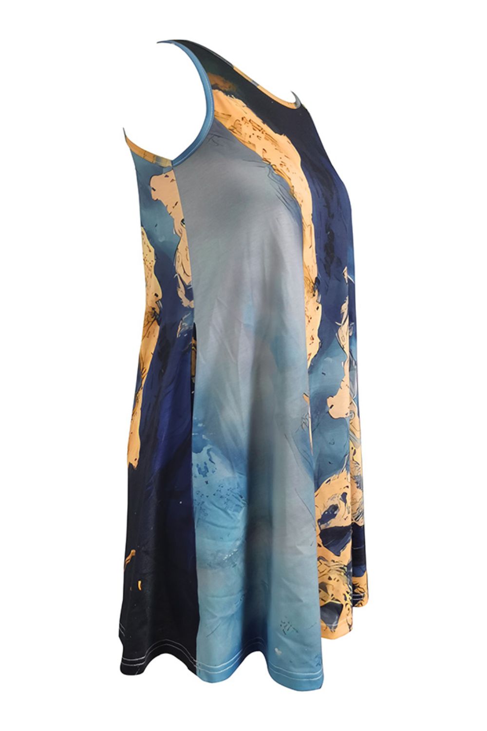 Shiny Abstract Print Round Neck Sleeveless Dress with Pockets