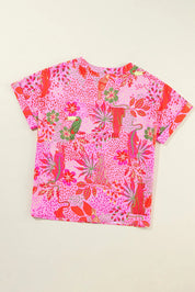 Printed Notched Short Sleeve Top