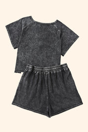 Heathered Round Neck Top and Shorts Lounge Set