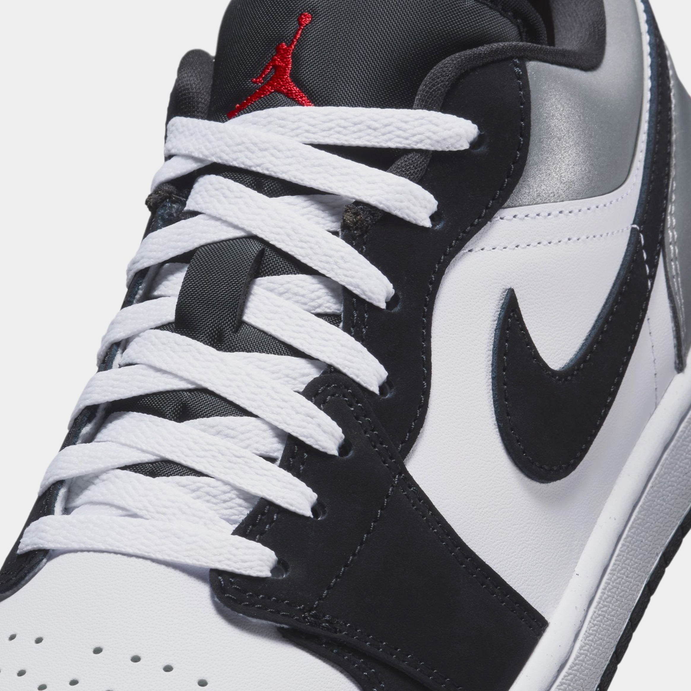 Air Jordan 1 Low SE Mens Lifestyle Shoes (White/Black/Matte Silver/Fire Red)