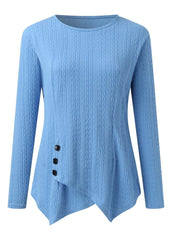 Decorative Button Round Neck Long Sleeve Top