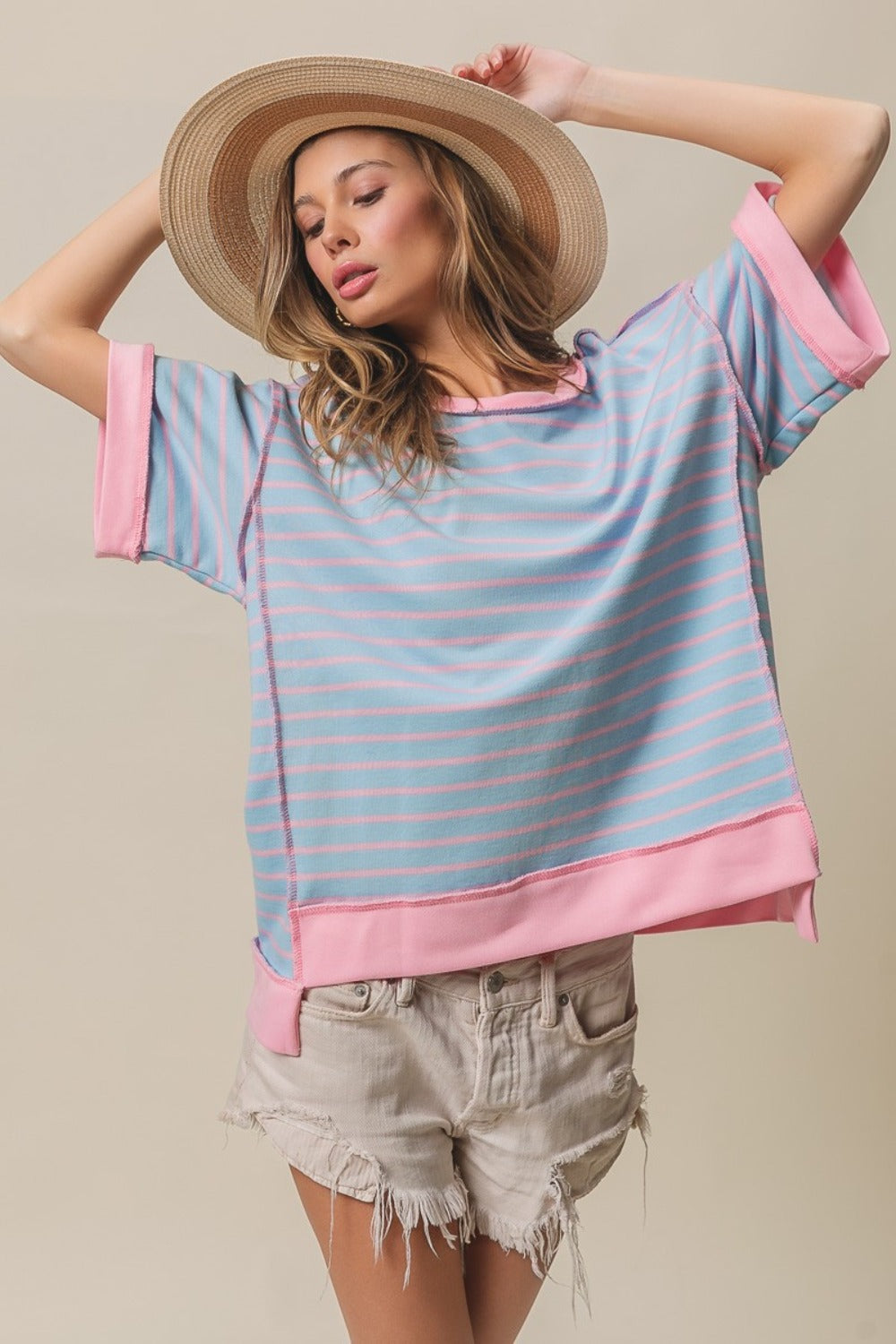 BiBi Exposed Seam Stripe Contrast T-Shirt