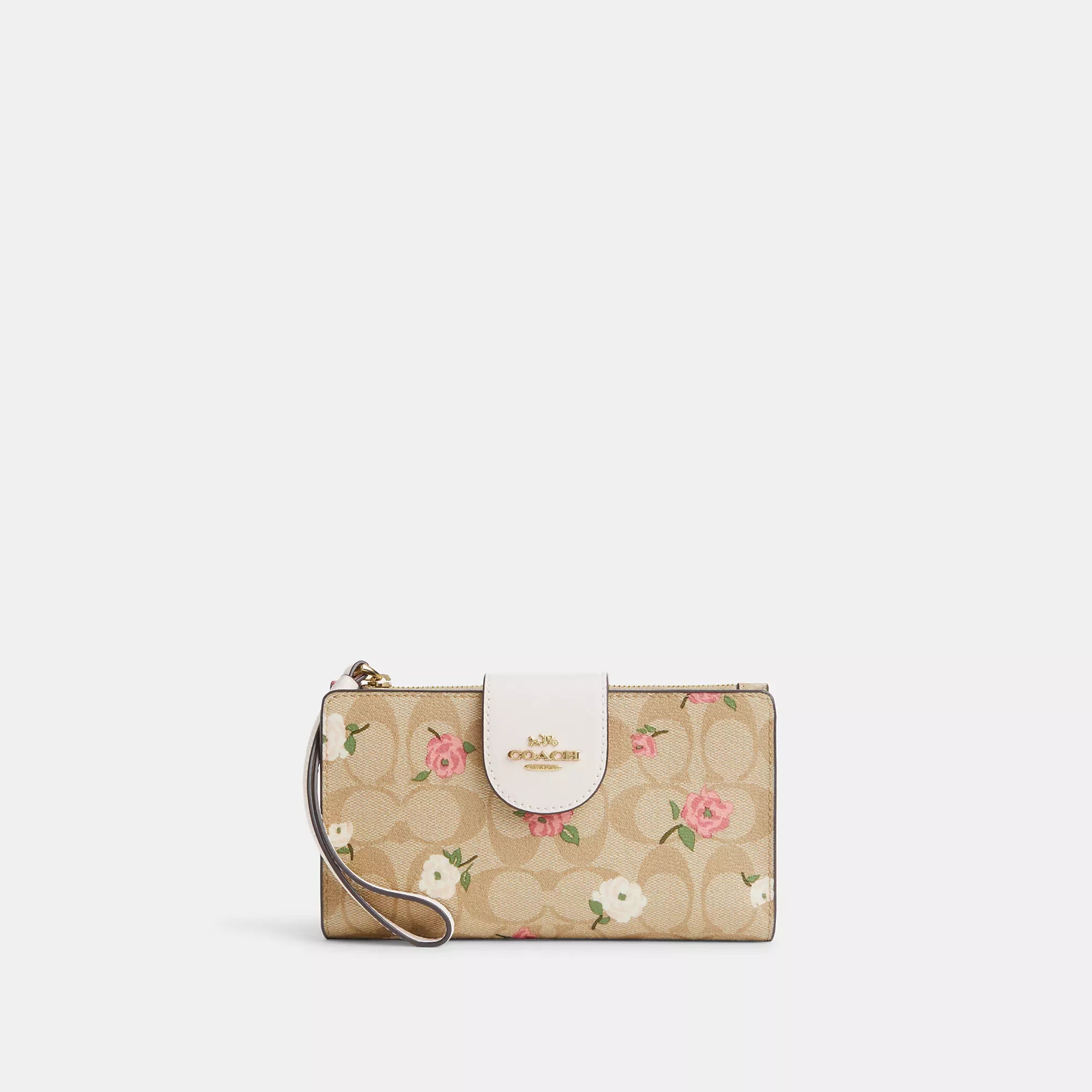 Coach Outlet Phone Wallet In Signature Canvas With Floral Print