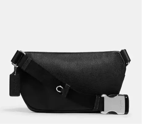 Coach Elias Unisex Belt Bag In Leather Silver/Black