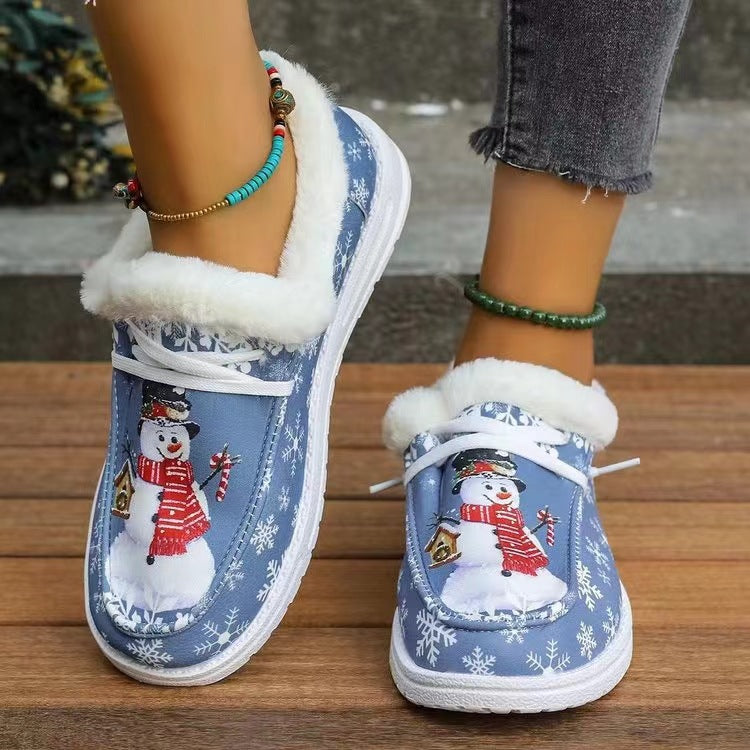 Snowman Print Round Toe Slip-Ons