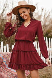 Tied Frill Trim Puff Sleeve Mini Dress