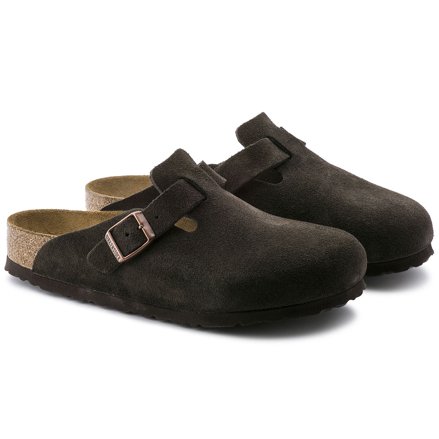 Birkenstock Boston Suede Leather Soft Footbed Clog in Mocha