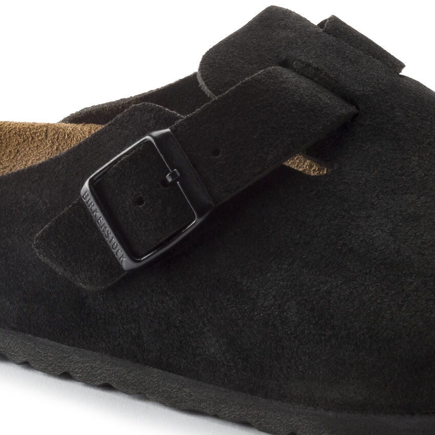 Birkenstock Boston Suede Leather Soft Footbed Clog in Black