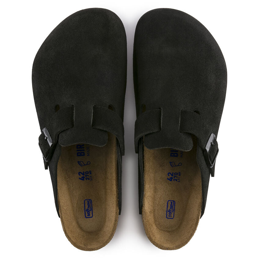 Birkenstock Boston Suede Leather Soft Footbed Clog in Black