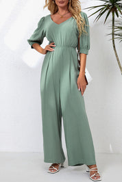 V-Neck Half Sleeve Jumpsuit