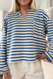 Stripe Chest Pocket Notched Top