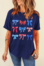 Bow Graphic Round Neck Short Sleeve T-Shirt