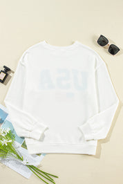 Letter Graphic Round Neck Long Sleeve Sweatshirt