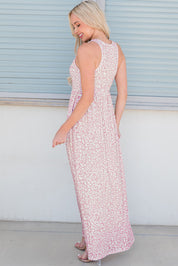 Leopard Round Neck Sleeveless Maxi Dress