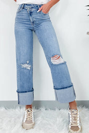 Distressed Straight Jeans with Pockets