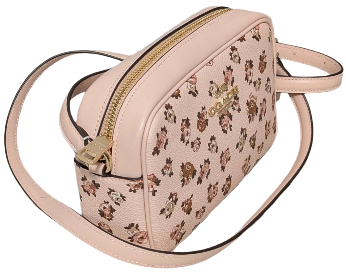 NWT Coach Mini Jamie Camera Bag With Rose Print In Gold/Blush Multi