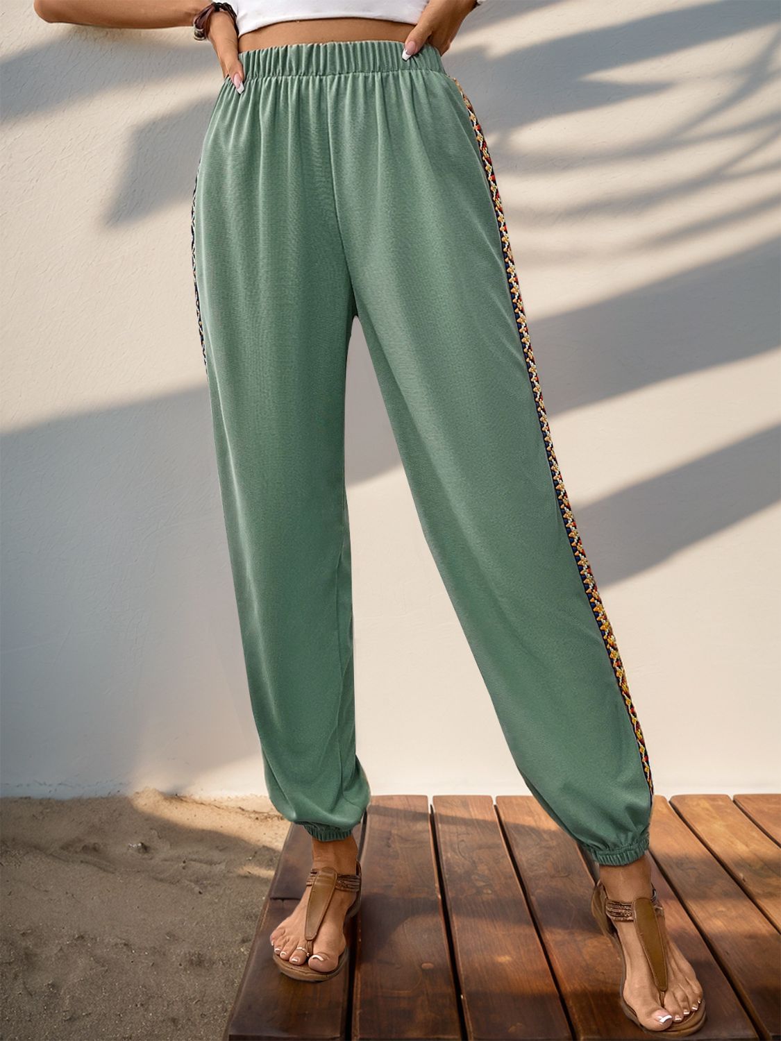 Perfee Weave Band Patchwork Elastic Waist Joggers