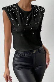 Pearl Detail Round Neck Tank