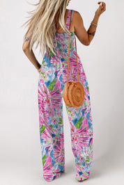 Floral Smocked Square Neck Jumpsuit with Pockets