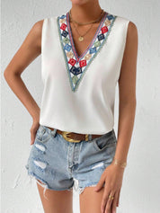 Contrast Geometric V-Neck Tank