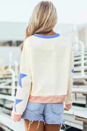 Star Contrast Round Neck Long Sleeve Sweatshirt