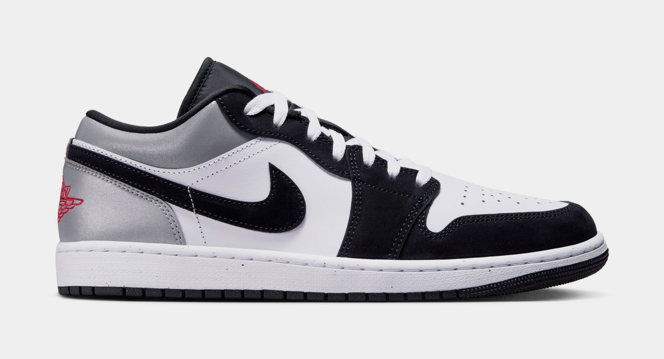 Air Jordan 1 Low SE Mens Lifestyle Shoes (White/Black/Matte Silver/Fire Red)