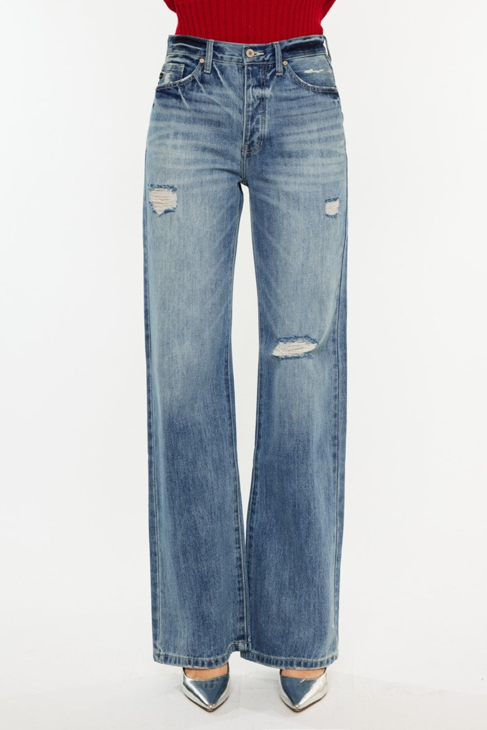 Kancan Distressed High Waist Bootcut Jeans