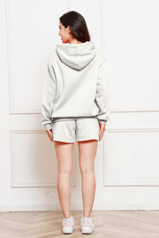 Drop Shoulder Long Sleeve Hoodie and Shorts Set