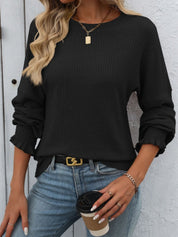 Mandy Ribbed Round Neck Long Sleeve T-Shirt