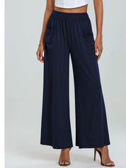 Pocketed Elastic Waist Wide Leg Pants