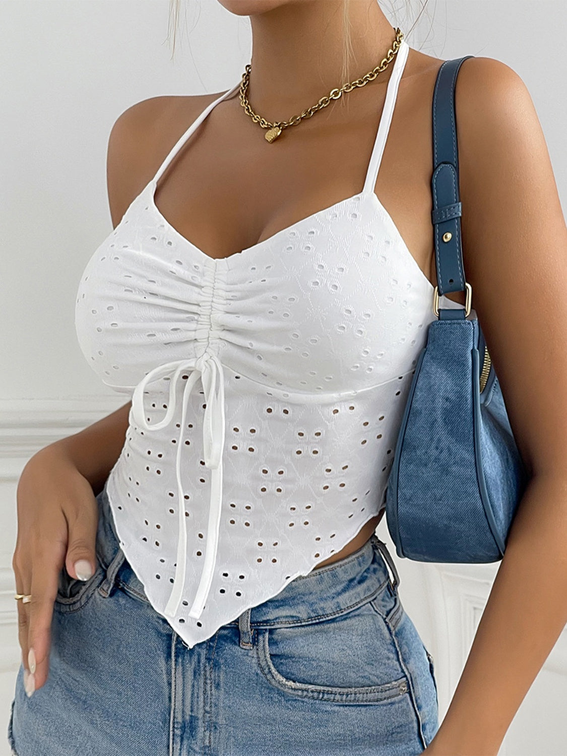 Eyelet Halter Neck Cami