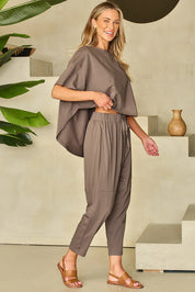 Round Neck Dropped Shoulder Top and Pants Set