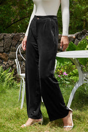 Velvet Wide Leg Pants with Pockets