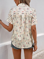 Perfee Printed Collared Neck Short Sleeve Shirt