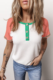 Color Block Round Neck Short Sleeve T-Shirt