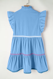 Ruffled Notched Cap Sleeve Mini Dress